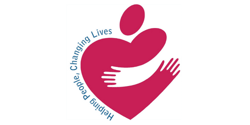 Helping people changing lives This compassionate logo features a pink heart embracing a human silhouette, signifying dedicated support. The text 'Helping People, Changing Lives' emphasizes its mission.